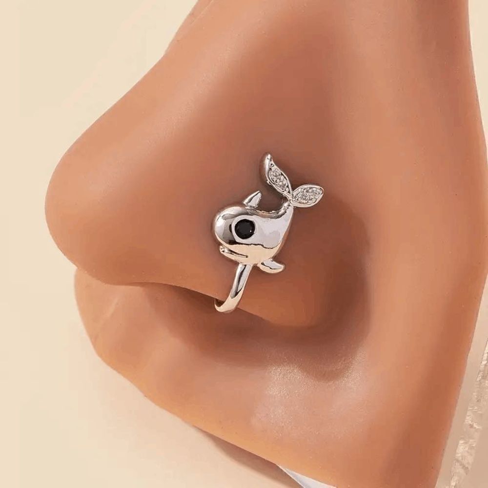 White Gold Diamond Sea Whale Fish Nose Cuff/Ring